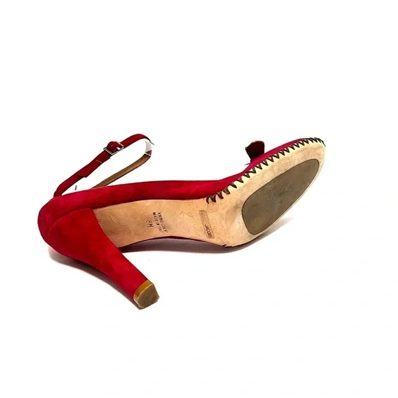 MARC JACOBS | Vintage 1990s red suede cutout bow ankle strap heels - Picture 8 of 8